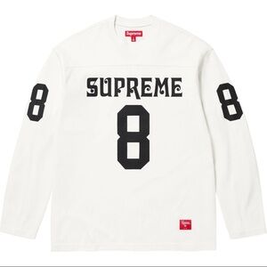 Supreme White Long Sleeve Tee with Black Graphics